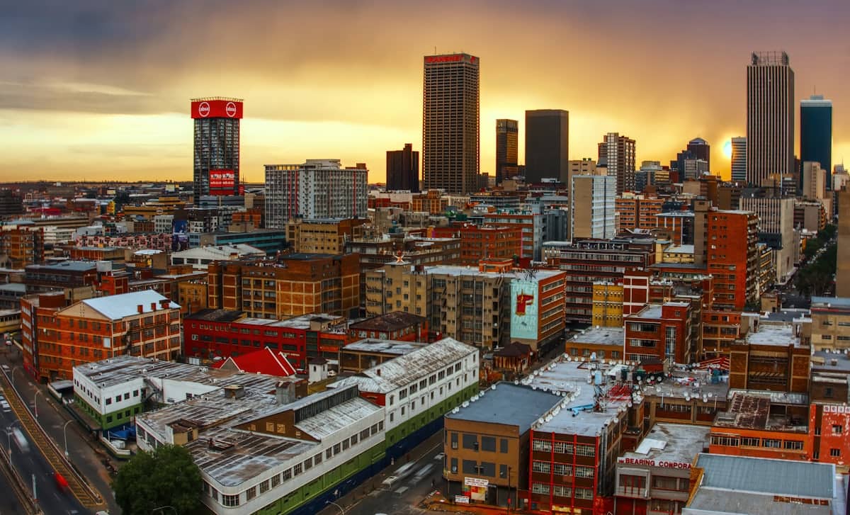 African business district skyline at golden hour